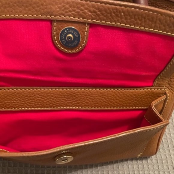 Dooney & Bourke Brown Tan Camel Natural Leather Satchel Purse Bag Red Lining Key - Picture 9 of 14